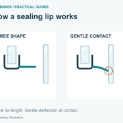 The same-length flexible lip before contact and with gentle deflection against the mating surface.