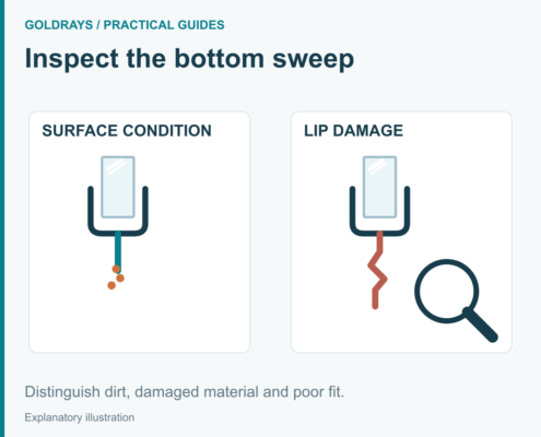 Distinguish dirt, damaged material and poor fit.
