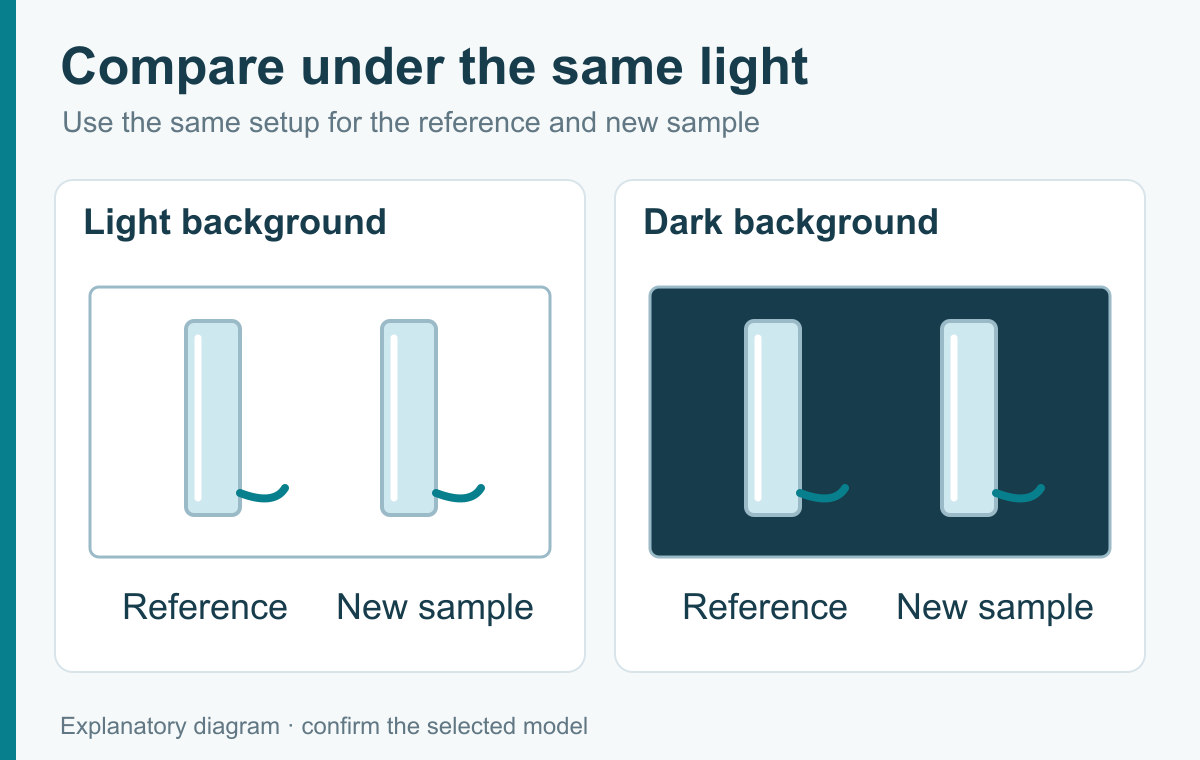 Matching comparison conditions for clarity, tint and surface finish.