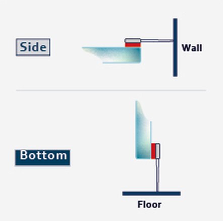 F228A fitting diagram: where the seal sits on the glass
